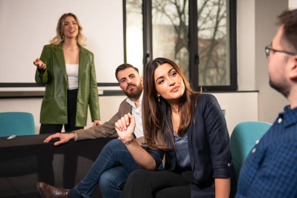 istock Businesswoman holding presentation speech 1472852143