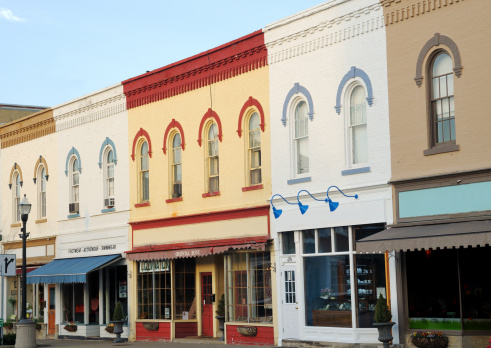 Picturesque architecture and storefronts in downtown Chagrin Falls, Ohio