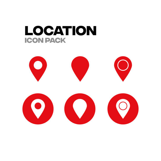 Map Pin Icon Set, Location Map Pin Icon Set, Location, map, road, target famous place stock illustrations