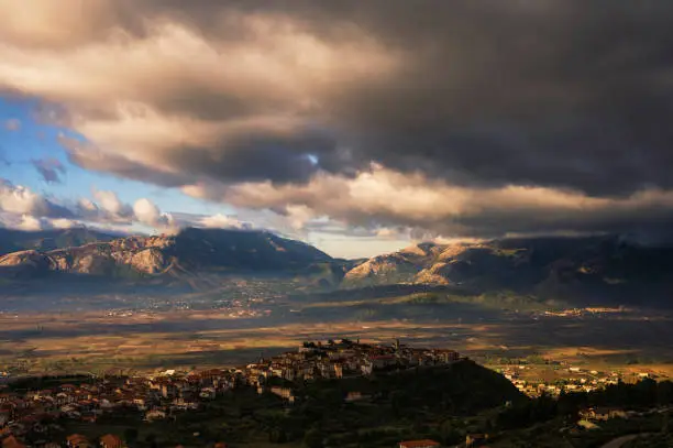 sunset over Mount Volturino during an autumnal and sunny afternoon Val d'Agri, Basilicata