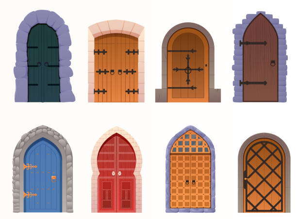 istock Cartoon set of medieval castle door 1472855561