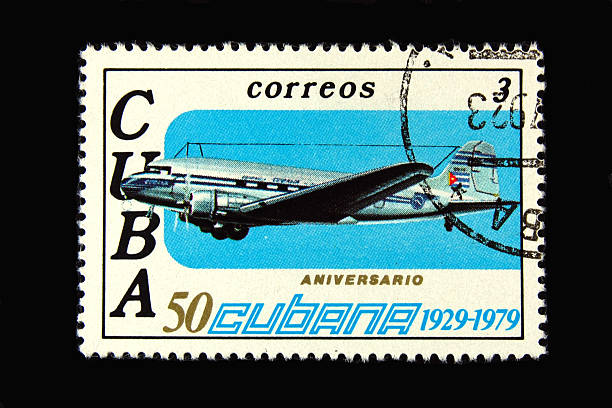 de cuba selo postal com avião - old airplane macro horizontal imagens e fotografias de stock