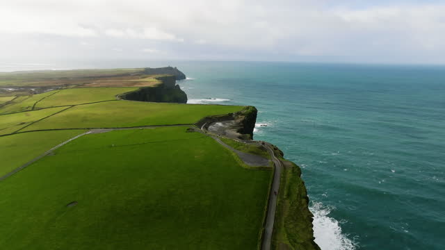 Aerial view Of Cliffs Of Moher,Cliff of Moher Ireland,Aerial view of the Cliffs of Moher on the west coast of Ireland,Ireland cliffs rock stone,  Relax nature view, aerial nature sea view, Ireland Nature, Drone ireland
