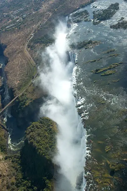 Aerial view of the Victoria Falls on the border of Zambia and Zimbabwe