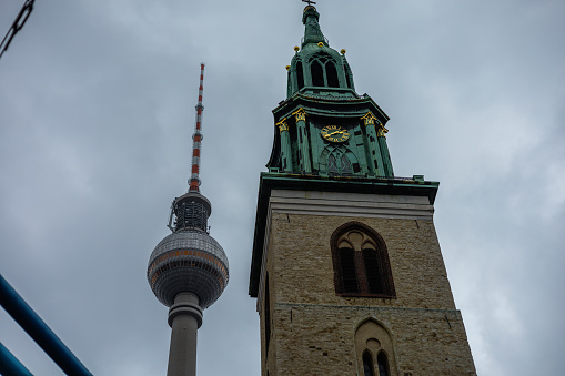 St. Mary's Church Marienkirche and the TV Tower Fernsehturm Berlin Germany