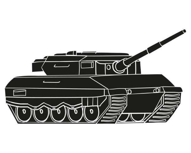 main battle tank in outline. german military vehicle leopard 2. - leopard tank 幅插畫檔、美工圖案、卡通及圖標