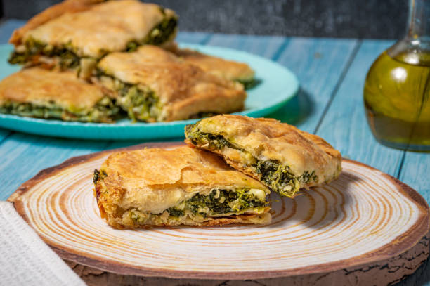 Greek Pie Spanakopita with Spinach and Cheese Greek Pie Spanakopita with Spinach and Cheese 11 3 2023 spanakopita stock pictures, royalty-free photos & images