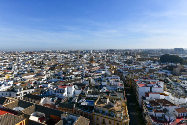 Seville city skyline as seen from the Giralda by the Cathedral of Seville, Spain.