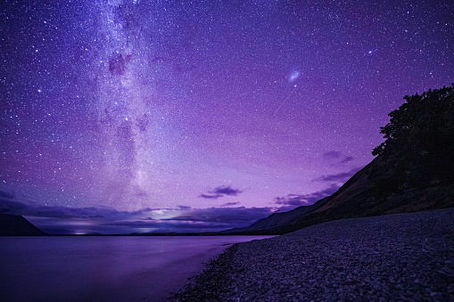 Night view of a starry night  at Lake Ohau, South Island, New Zealand.