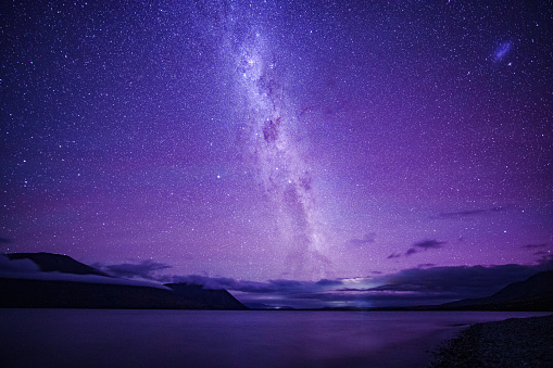 Night view of a starry night without mountain at Lake Ohau, South Island, New Zealand.