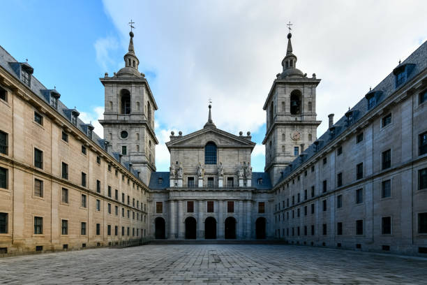 El Escorial, Spain - Dec 11, 2021: The impressive monastery of El Escorial, a world heritage site in Spain.