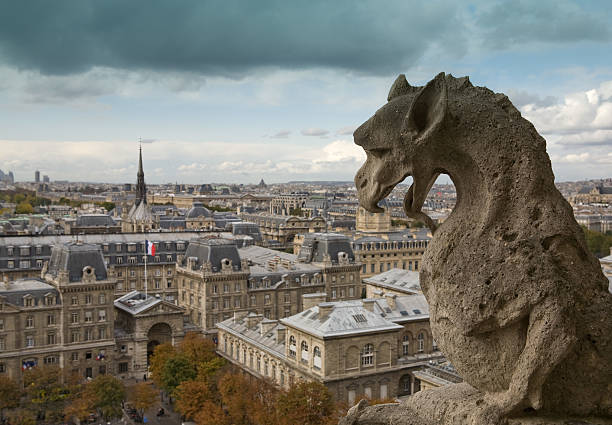 istock Notre Dame Cathedral Gargoyle in Storm 147288681