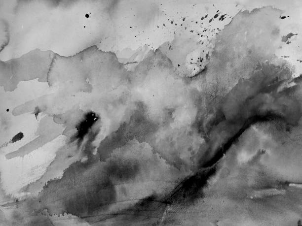 istock Abstract ocean and sky - Black and white watercolor background 1472894477