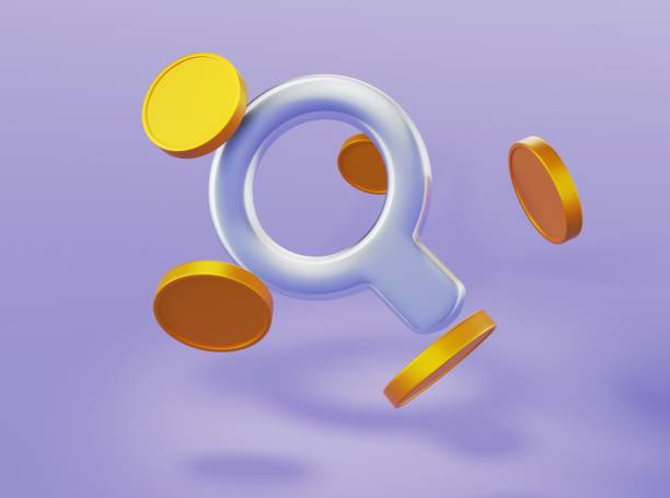 istock Glass magnifier with golden coins on isolated background 3d rendering 1472894613