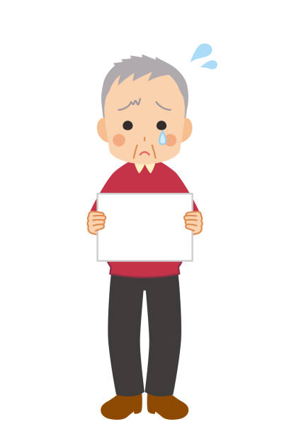 Old Man with Message Board Clip art of a old man holding a message board. clip art of a old man crying stock illustrations