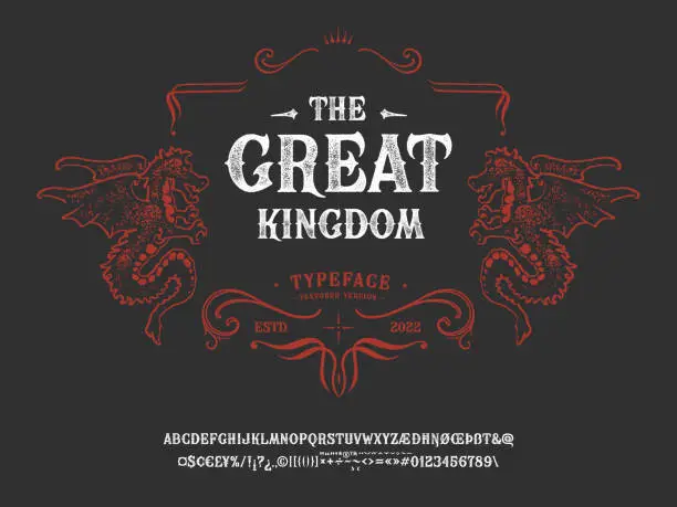 Vector illustration of Vector font The Great Kingdom. Letters and numbers