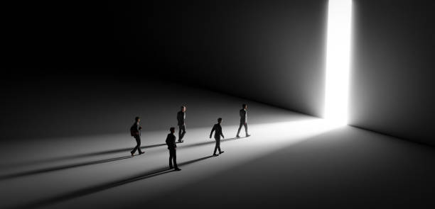 istock 3d render. Business people walking to the opening gate with clearance 1472901066