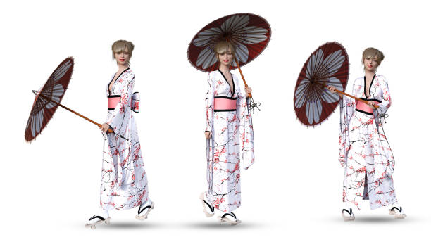 istock Beautiful girl in kimono posing. 3d illustration 1472901073