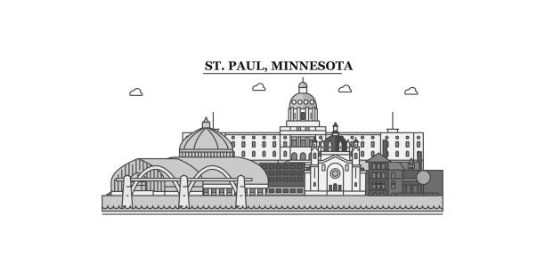 stany zjednoczone, st. paul city skyline izolowana ilustracja wektorowa, ikony - stadion paul brown stock illustrations