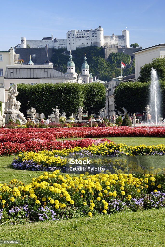 Salzburg View at Austrian citySalzburg castle from the gardens Ancient Stock Photo