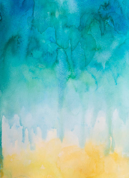 Abstract green and yellow soft watercolor background on a white paper. stock photo