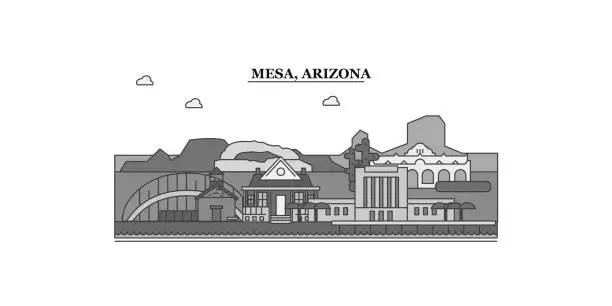 Vector illustration of United States, Mesa city skyline isolated vector illustration, icons