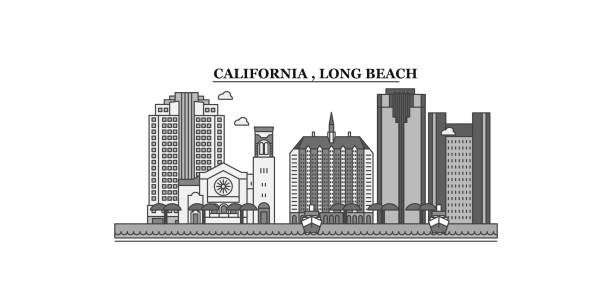 United States, Long Beach city skyline isolated vector illustration, icons United States, Long Beach city isolated skyline vector illustration, travel landmark downtown long beach stock illustrations