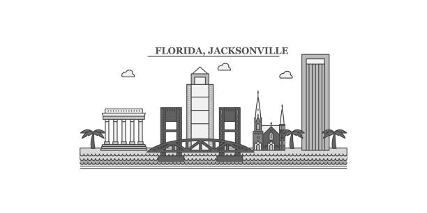 United States, Jacksonville city skyline isolated vector illustration, icons United States, Jacksonville city isolated skyline vector illustration, travel landmark jacksonville florida stock illustrations