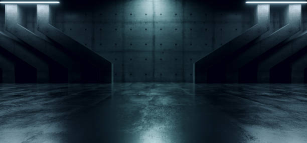 istock Futuristic Alien Spaceship Cyber Empty Concrete Cement Asphalt Bunker Underground Shelter Showroom Studio Dark Grunge 3D Rendering 1472907302