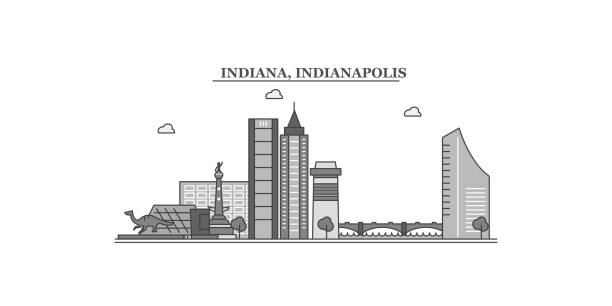 United States, Indianapolis city skyline isolated vector illustration, icons United States, Indianapolis city isolated skyline vector illustration, travel landmark evansville indiana stock illustrations