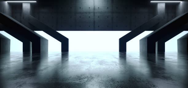 istock Futuristic Alien Spaceship Cyber Empty Concrete Cement Asphalt Bunker Underground Shelter Showroom Studio Dark Grunge 3D Rendering 1472907316