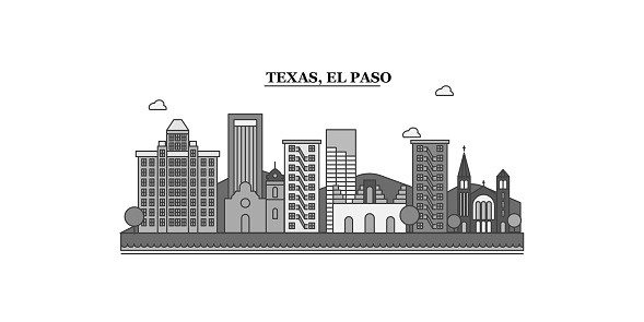 United States, El Paso city isolated skyline vector illustration, travel landmark