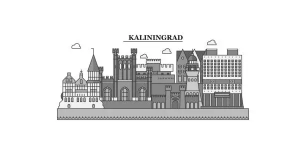 Vector illustration of Russia, Kaliningrad city skyline isolated vector illustration, icons