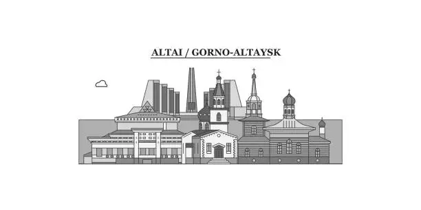 Vector illustration of Russia, Gorno-Altaysk city skyline isolated vector illustration, icons