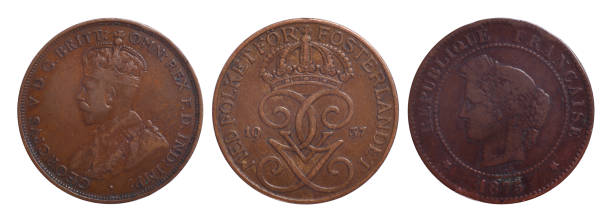 istock Set of old coins (Great Britain, Sweden, France). Clipping path included. 1472909946