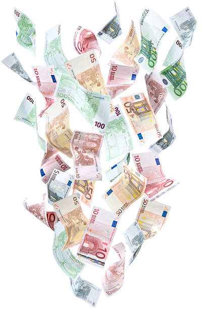 money fountain (XXXL) Money floating in air. Euro currency five euro banknote photos stock pictures, royalty-free photos & images