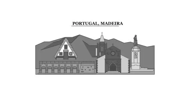 Vector illustration of Portugal, Madeira city skyline isolated vector illustration, icons