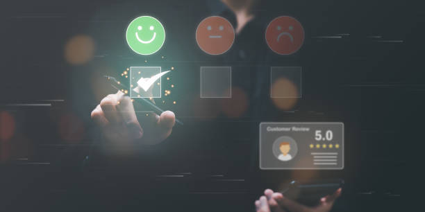 istock Male consumers rate their satisfaction Quality Assessment ,showing feedback from customers,positive marketing ,Guaranteed by customers online ,Excellence in service ,excellent survey ,evaluation 1472912414