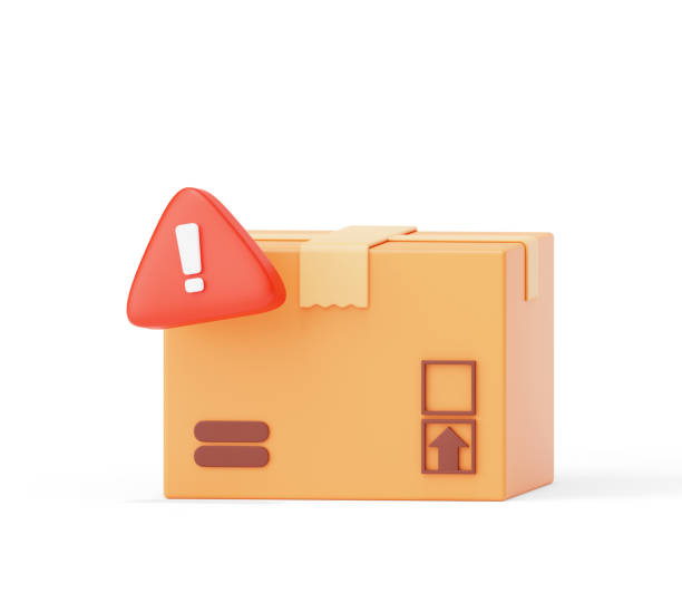 istock Cardboard box with exclamation mark warning problem danger information delivery shipping icon sign or symbol 3d background illustration 1472915815