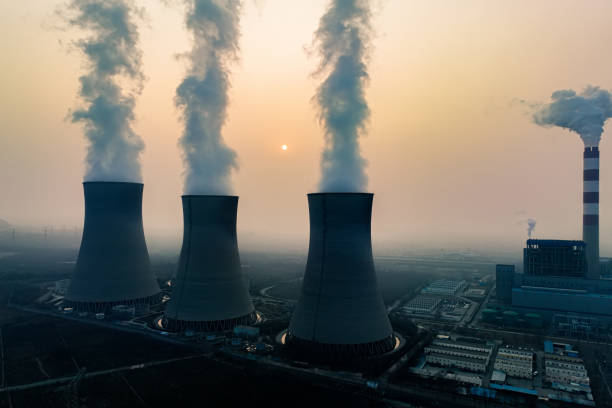 istock Power Station Chimney in the Morning 1472916136