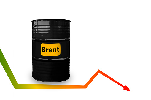 Brent crude oil barrel on a white background with soft shadow