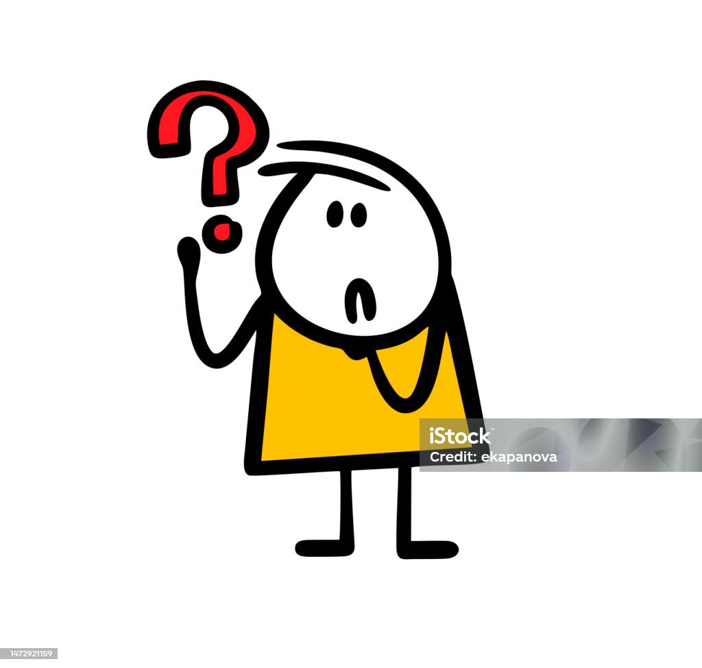 Funny Cartoon Girl And A Big Red Question Mark Stock Illustration ...