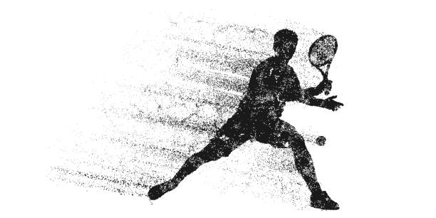 istock Abstract silhouette of a tennis player on white background. Tennis player man with racket hits the ball. Vector illustration 1472922613