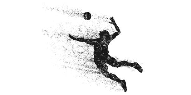 ilustrações, clipart, desenhos animados e ícones de silhueta abstrata de um jogador de vôlei em fundo branco. o jogador de vôlei bate na bola. ilustração vetorial - volleyball volleying women female
