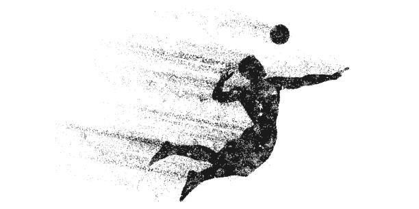 illustrations, cliparts, dessins animés et icônes de silhouette abstraite d’un joueur de volley-ball sur fond blanc. l’homme joueur de volley-ball frappe la balle. illustration vectorielle - volleyball volleying women female
