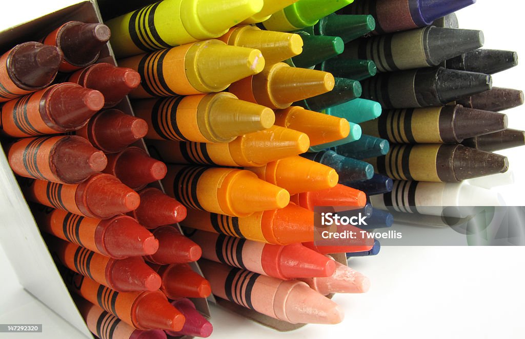 Pencils close up view showing colorful box of crayons Abstract Stock Photo