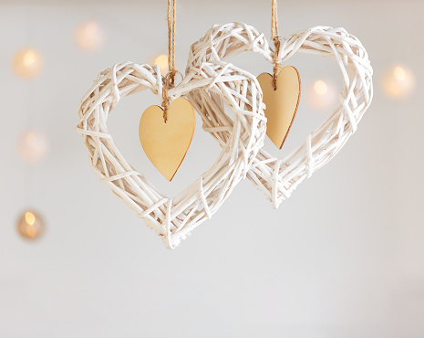 Two wooden hearts, christmas, new year's eve decoration