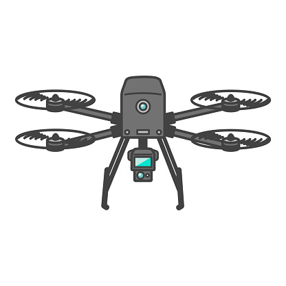 Large, industrial drone, aerial photography camera, LIDAR surveyed air photography equipment, arm, takeoff, flight state