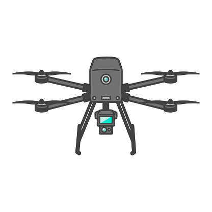 Large, industrial drone, aerial camera, LIDAR surveyed aerial photography equipment, landing, stop