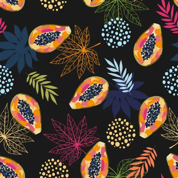 Vector illustration of Abstract bright colorful papaya seamless pattern.